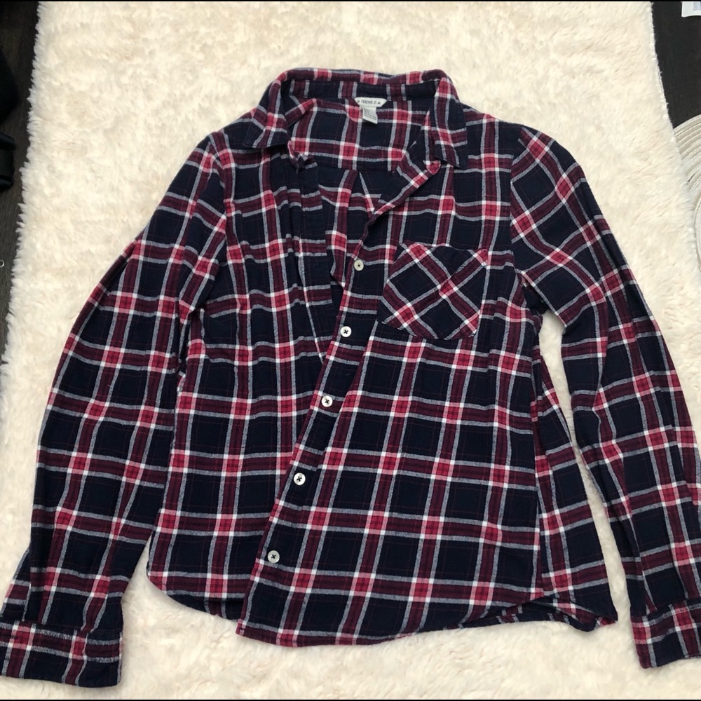 Red and blue plaid button up